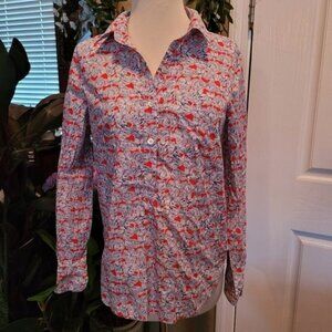Liberty J. Crew Top Blouse Women's Red Blue Floral Size 0 XS Modern Career Work